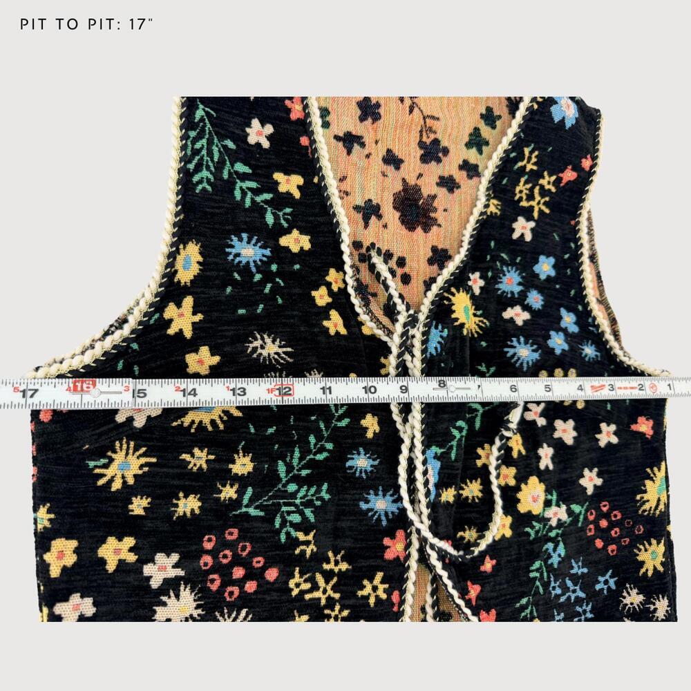Gorglitter Vest Embroidered Boho Floral Black M - Picture 5 of 8
